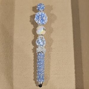 Blue Beaded Stylus with Floral Accents